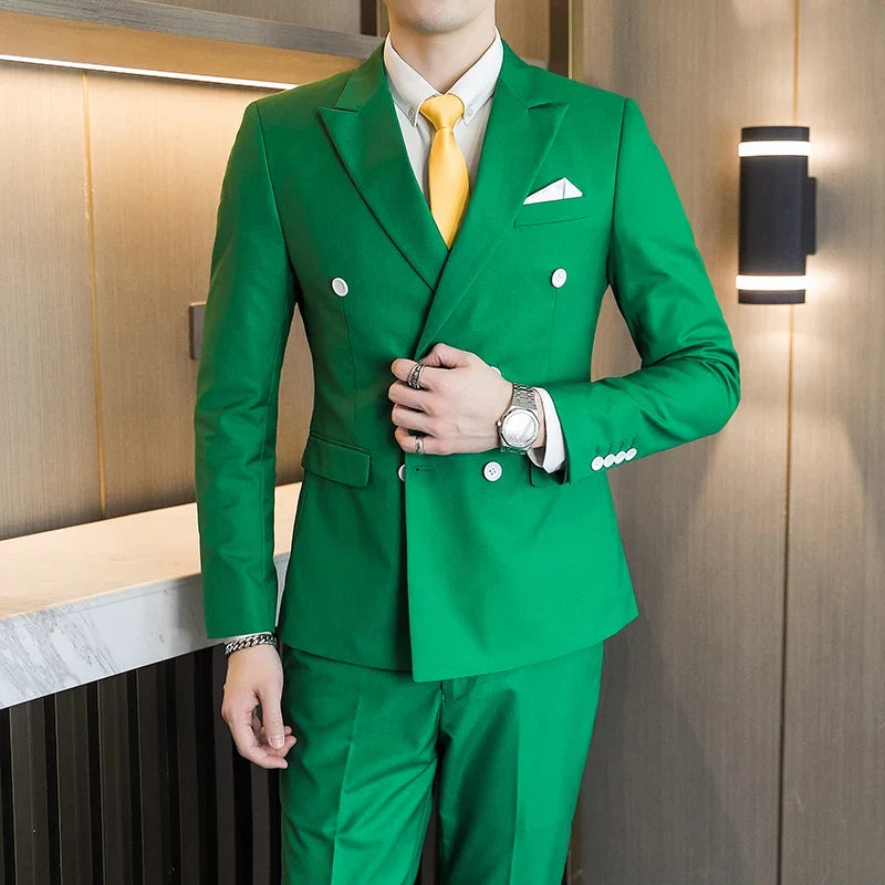 Men's Double-Breasted Suit Jacket and Trousers – Formal Business & Wedding 2-Piece Set