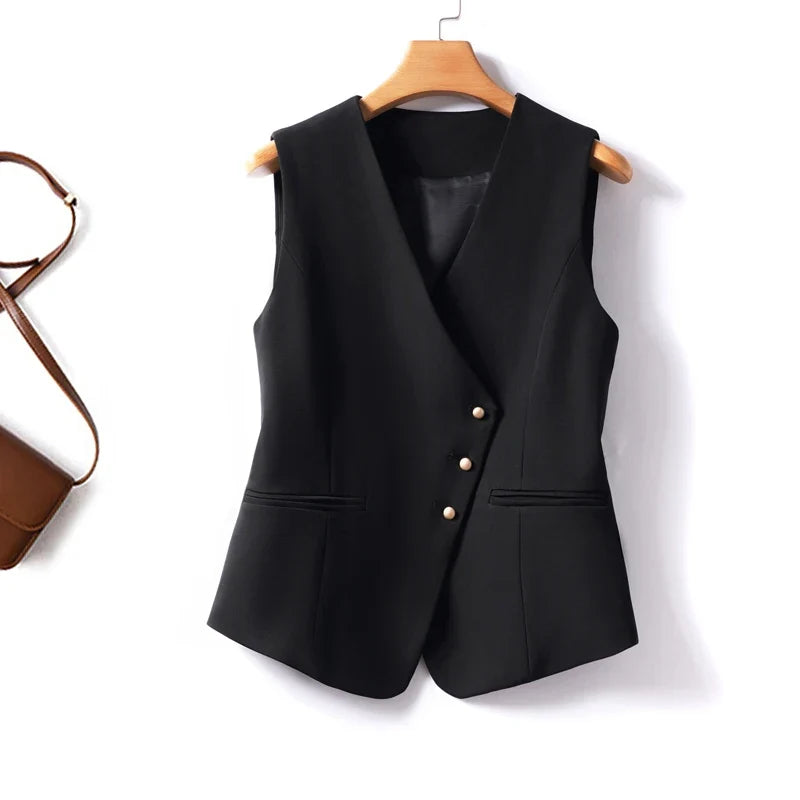 Whitevneck Short Vest for Women Spring & Fall Single-Breasted Slim Workplace Elegant Fashionable Top