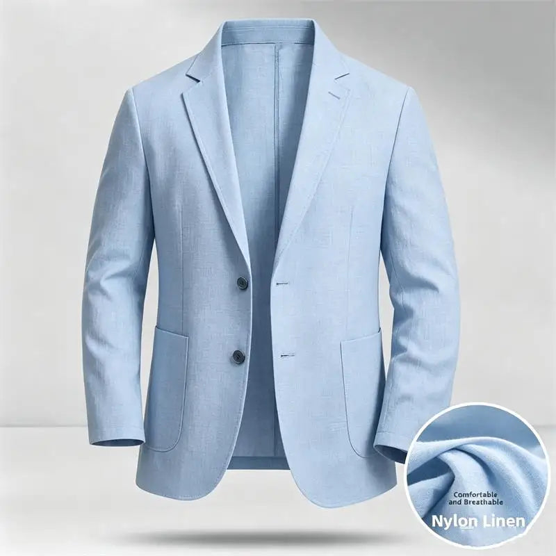Men's Linen Suit Jacket Summer Thin Breathable Blazers Lapel Single-breasted Business Man Clothes Blazer Wedding Office Coat