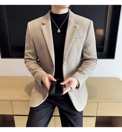 High Qualitys Thickened Wool Suit Jacket Autumn Winter New Luxury Solid Color Formal Men Business Slim Fit Social Party Tuxedo