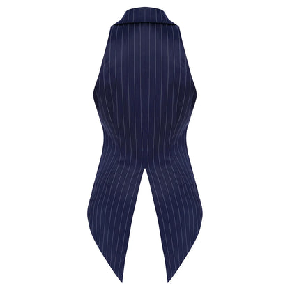 Women Striped Tailcoat Vest Waitress Waistcoat Sleeveless Jazz Dance Swallowtail Jacket Tuxedo Halloween Magic Cosplay Costume