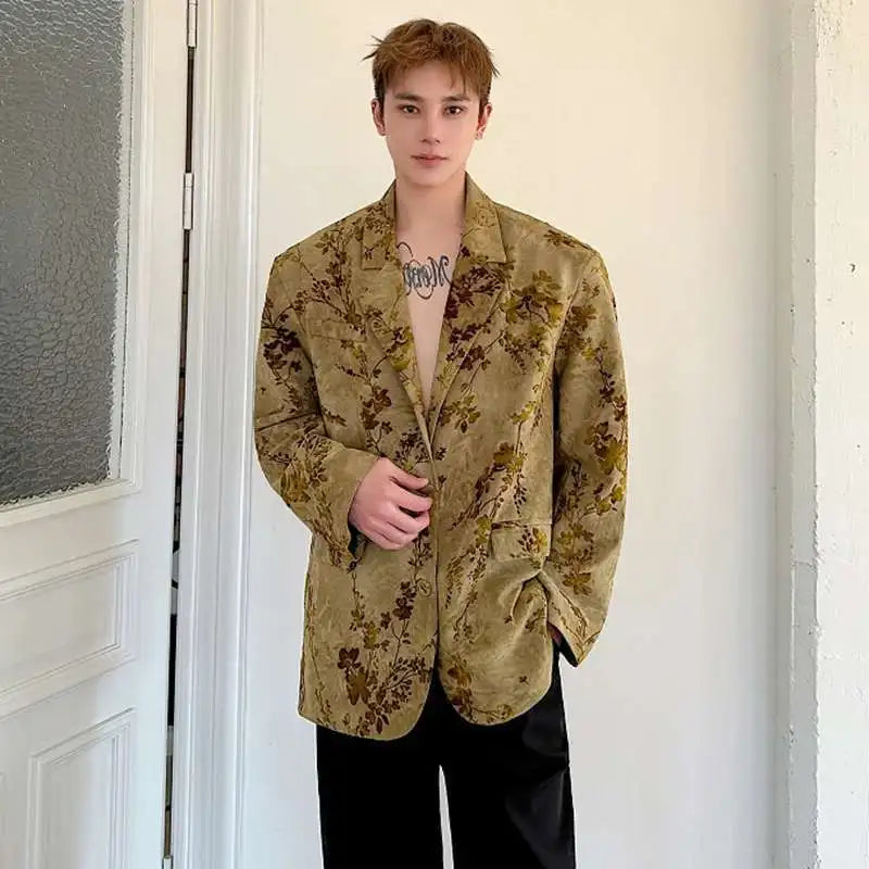 Blazer Casual Elegant Temperament Jacquard 2025 Coat Spring Men's Fashion Floral Printed Loose Male Jacket Clothes JY5533