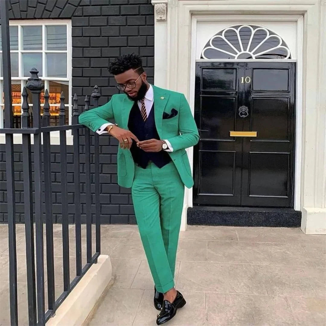 Fashion Classy Blue Wedding Tuxedos Mens Suits Slim Fit Notch Lapel Prom Father Tailor Made Groomsmen Blazer ( Jacket+Pant）