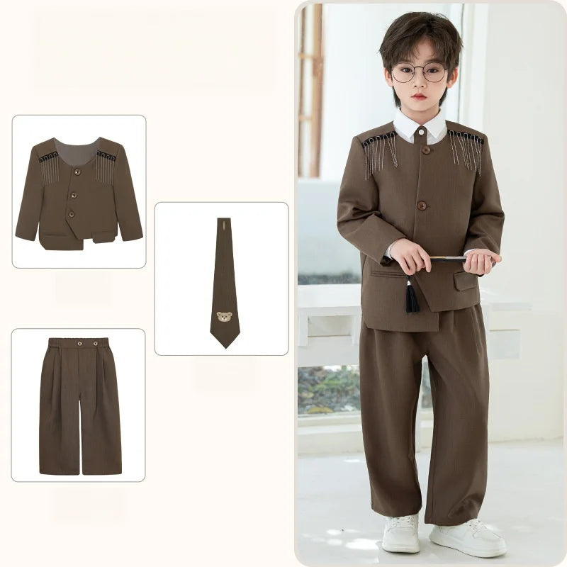 Children's New Chinese Style Clothing Set Fower Boys Baby's First Birthday Party Dress Kids Host Catwalk Performance Costume