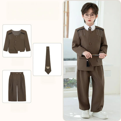 Children's New Chinese Style Clothing Set Fower Boys Baby's First Birthday Party Dress Kids Host Catwalk Performance Costume