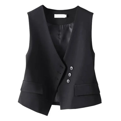 Women's Blazer Vest Spring Autumn Coats Irregular Tank Top V-neck Sleeveless Suit Vest Jacket Female Waistcoat Outerwear