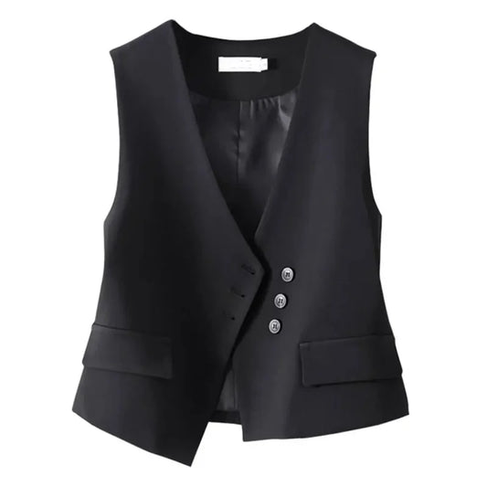 Women's Blazer Vest Spring Autumn Coats Irregular Tank Top V-neck Sleeveless Suit Vest Jacket Female Waistcoat Outerwear