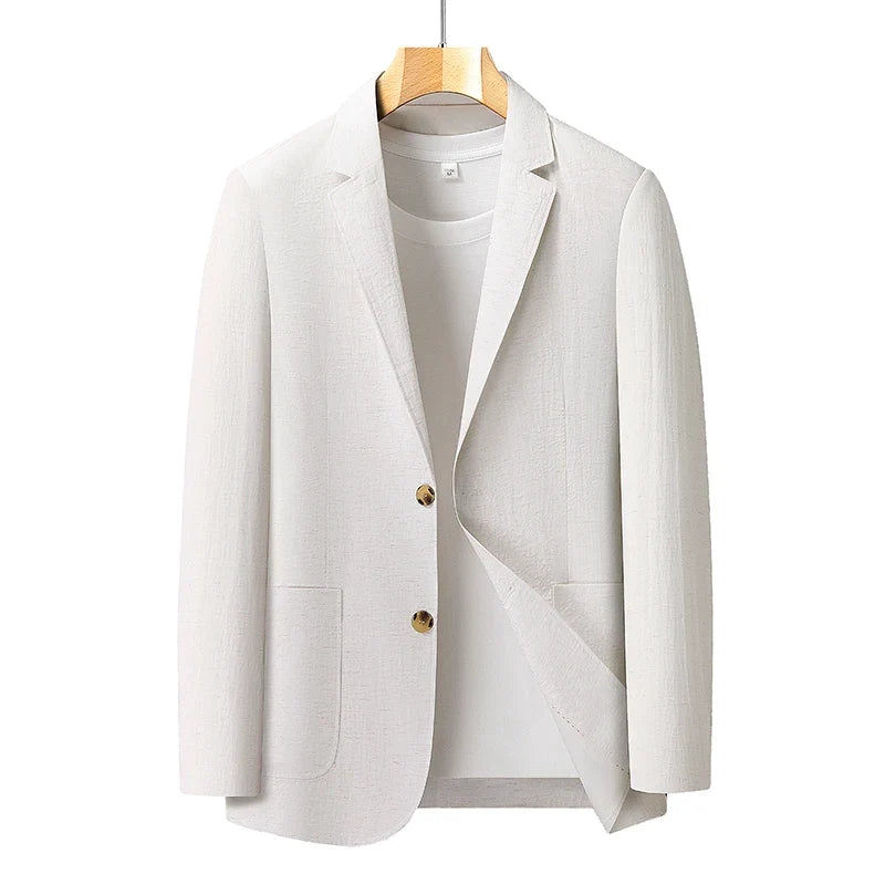 Spring and Autumn Slim-Fit Men's Stylish and Handsome Business Suits with Mid-Calf Length Jackets and Young Men's Linen Shirts