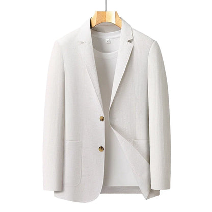 Spring and Autumn Slim-Fit Men's Stylish and Handsome Business Suits with Mid-Calf Length Jackets and Young Men's Linen Shirts