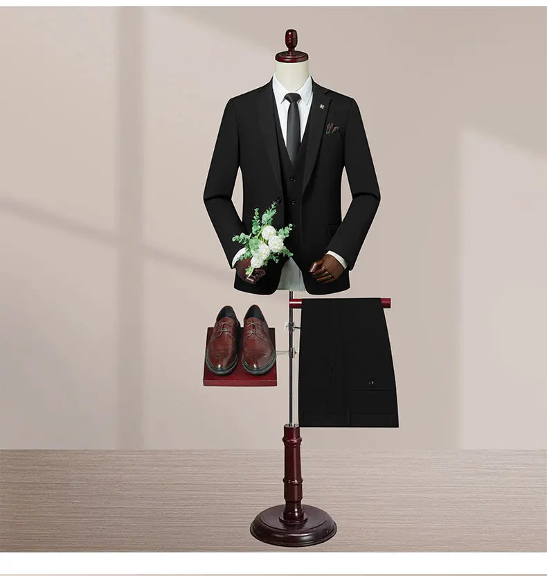 High-Quality Groom's Three-Piece Set Wedding Dress - Slim Fit British Style Business Casual Suit Vest Trousers for Men