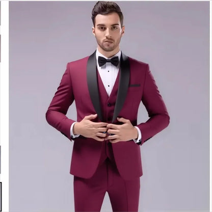 Costume 3 pièces de smoking multi-couleurs pour homme, revers châle noir, coupe ajustée, tenue formelle pour mariage, bal de promo et banquet