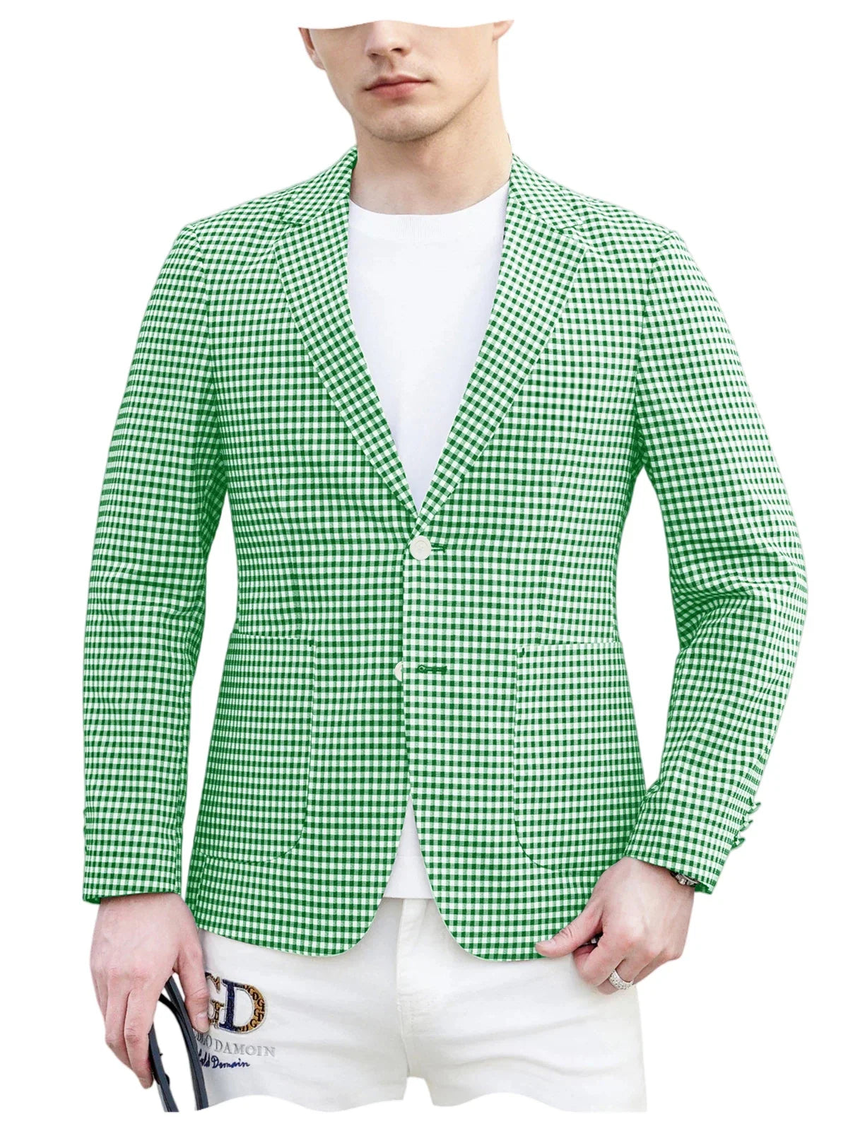 Men's Plaid Cotton Blazer Notch Lapel Suit Jacket 2 Buttons Lightweight Breathable Casual Business for Summer Office Daily Wear