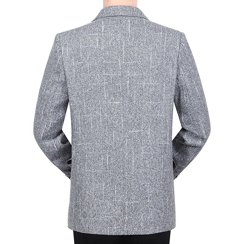 KIDWHXR Men Blazer Retro Striped Turn Down Collar Single-breasted Male Outerwear Long Sleeve Breathable Casual Man Suit Coat