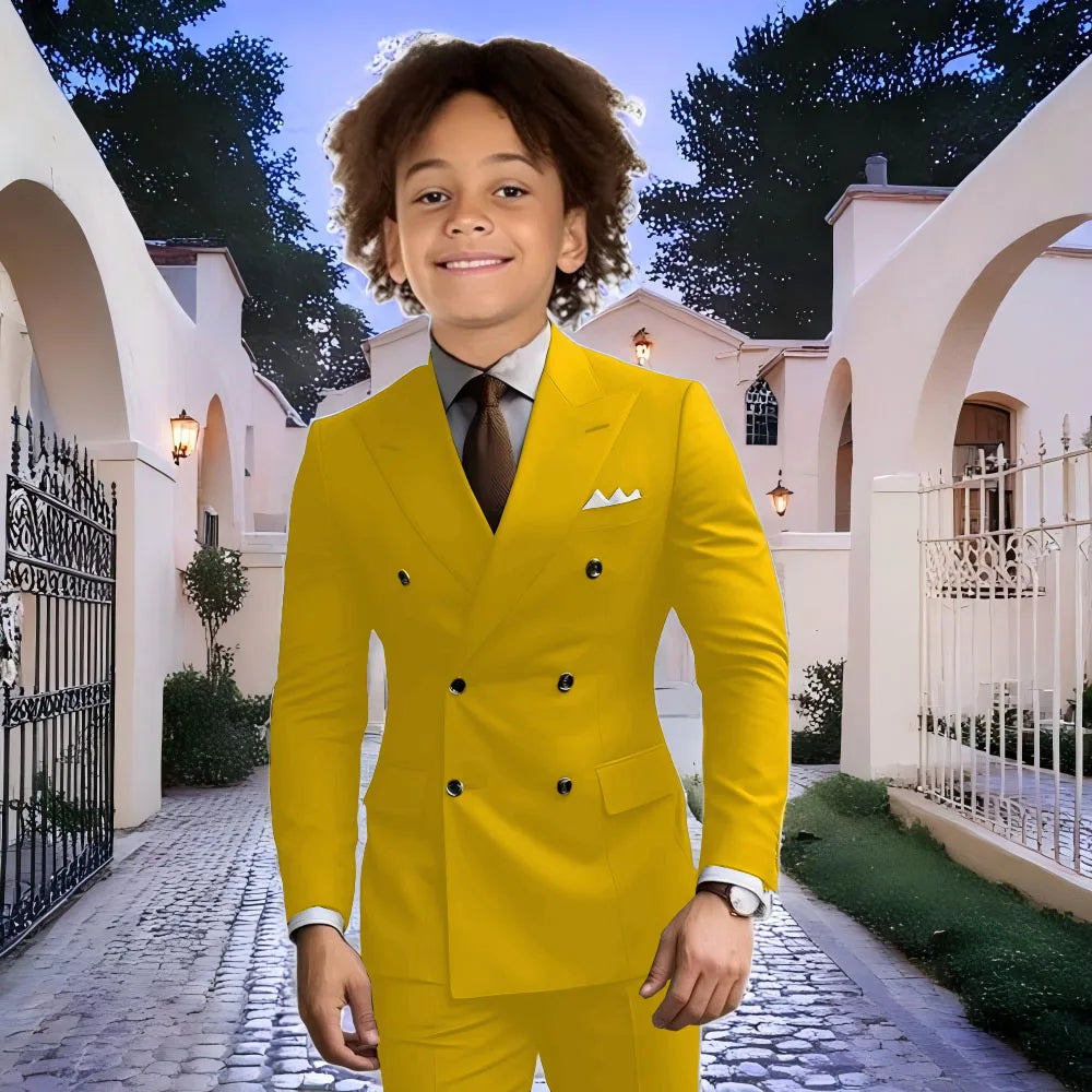 Fashion Light Grey Boy Suit Wedding Tuxedo Double Breasted Formal Child Jacket 2 Piece Blazer Pants costume enfant garçon
