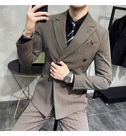 Men's Classic Striped 3-Piece Suit for Wedding, Business & Formal Occasions
