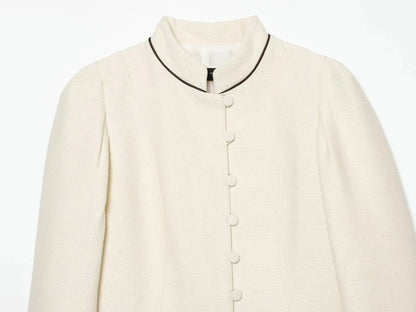 Holiday Casual Elegant Women Slim Blazer Patchwork Stand Collar Single Breasted Blazer Fashion 2026 Spring Summer Blazer