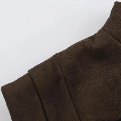 2026 Autumn Women's Fashion Suede Texture Short Vest Stand Up Collar Sleeveless Knot Button Retro Casual Waistcoat Jacket