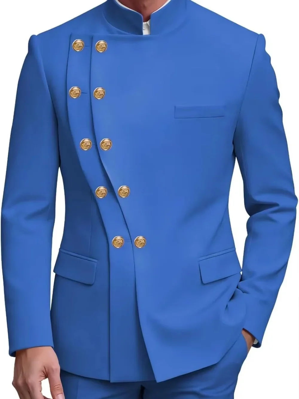Fashion Contrast Man Suit Set 2 Pieces Jacket Pants Stage Performance Wear Premium Double Breasted Men's Tuxedo For Wedding