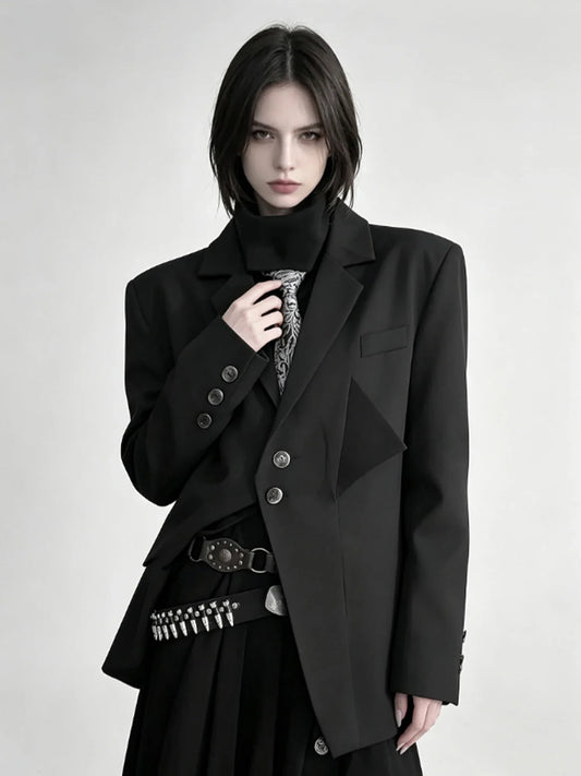 Women Black Gothic Blazer Jacket Korean Style Y2k Gyaru 2000s Vintage Dark style Long Sleeve Emo Outerwear Suit Coat Autumn 2026