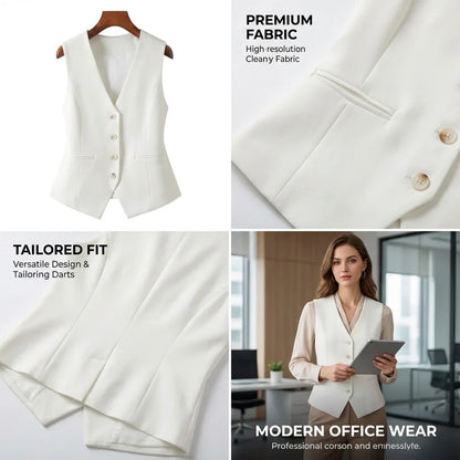 Women's Formal Business Vest Sleeveless Tailored Button Up Waistcoat Professional Office Outerwear Top Slim Fit Professional