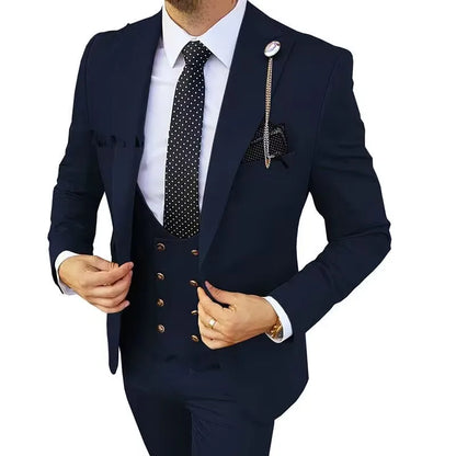 Slim Fit Peaked Lapel Mens Suits Green Business Wedding Tuxedo Fashion Groom Outfit Blazer with Vest And Pants for Prom Party
