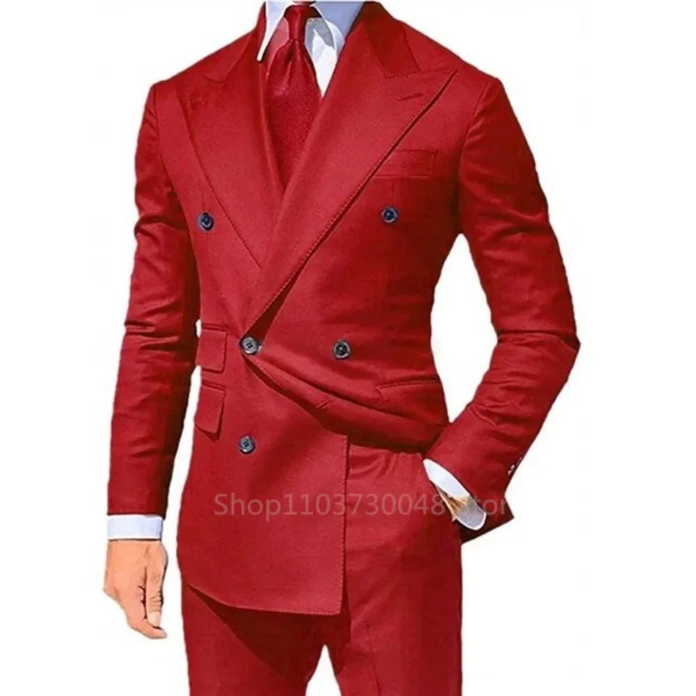2 PCS Solid Wedding Tuxedo for Men Slim Fit Double Breasted Peak Lapel Blazer And Pants Formal Groom Wear for Party Prom