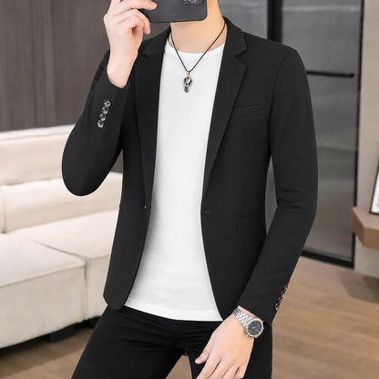Men's Single-Breasted Blazer Smart Casual Slim Fit Jacket for Men Spring Autumn Blue Khaki Black