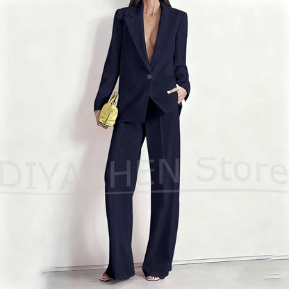 Women's Suit Set Peak Lapel One Button Blazer and Wide-Leg Pants Fashion Formal Casual Party Office Stylish Pants Sets Two Piece