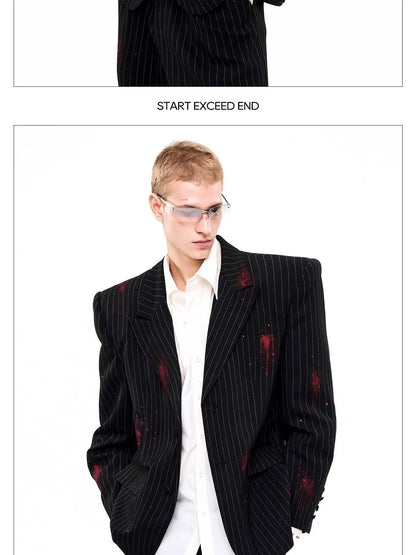 Ink Ejection Tie-dyed Pattern Stripe Printed Shoulder Pad Blazer Coat Men 2025 New Original Luxury Handsome Jacket JY4551