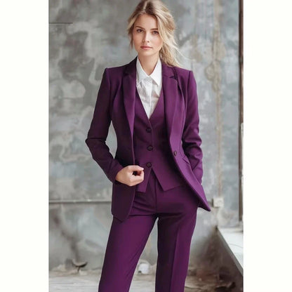 New Purple Women Suits Lady Business Office Tuxedos Mother Wedding Party Formal Occasions Ladies 3 Piece Set Jacket Vest Pants