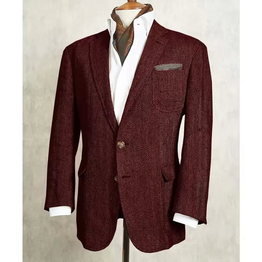 Men's Suit Blazer Herringbone Slim Fit Single Breasted Groom Wedding Jacket