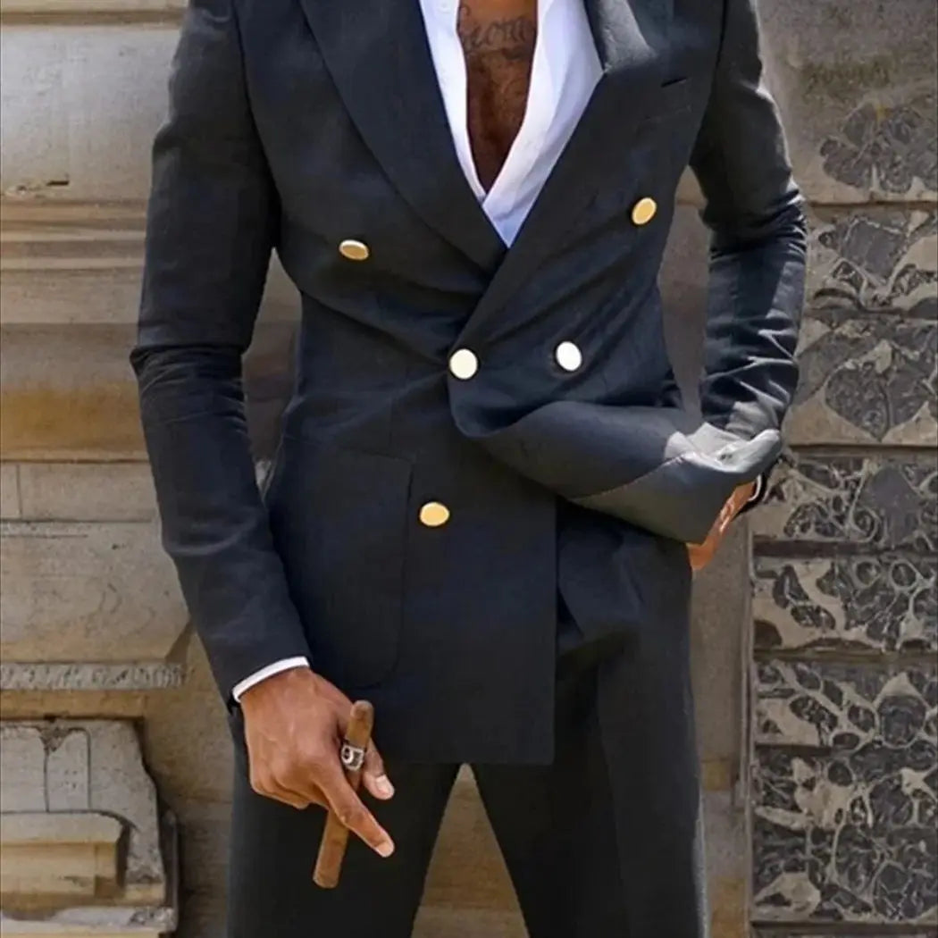 Costume Homme 2 pièces à Double Boutonnage et Revers Pointus pour Mariage, Coupe Slim, Smoking Formel de Marié Noir, Fait sur Mesure, Veste et Pantalon