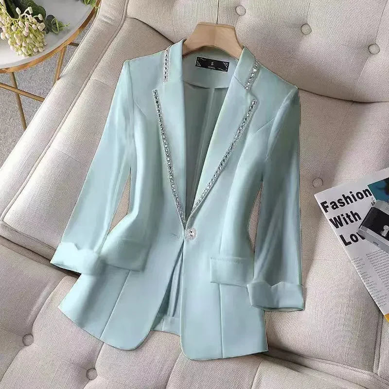 Over Glitter Diamond Female Coats and Jackets Black Long Sequin Jacket Dress Outerwear White Clothing Women's Blazers New In