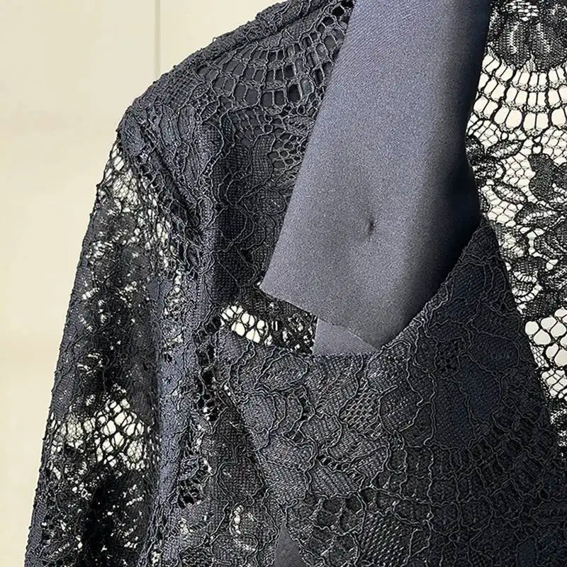 Black Lace Long Sleeve Open Front Casual Party Outerwear Single Breasted Women New Autumn 2026 hot-Selling CPG5745