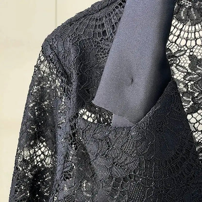 Black Lace Long Sleeve Open Front Casual Party Outerwear Single Breasted Women New Autumn 2026 hot-Selling CPG5745