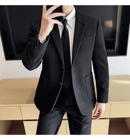 High Qualitys Thickened Wool Suit Jacket Autumn Winter New Luxury Solid Color Formal Men Business Slim Fit Social Party Tuxedo