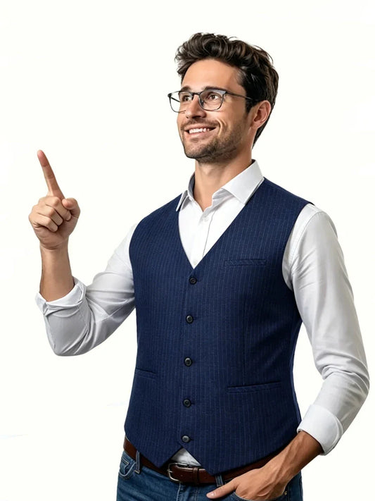 Men's Plus Size Suit Vest Striped Single-Breasted Waistcoat for Wedding & Business Smart Casual
