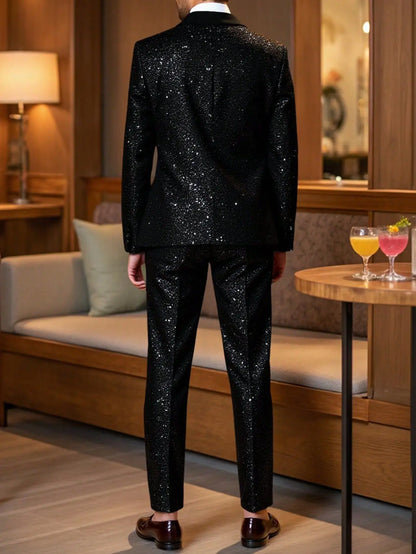 High-quality Fashionable Banquet Party Men's Clothing - European-style Shiny Banquet Stylish Men's Suit Sets