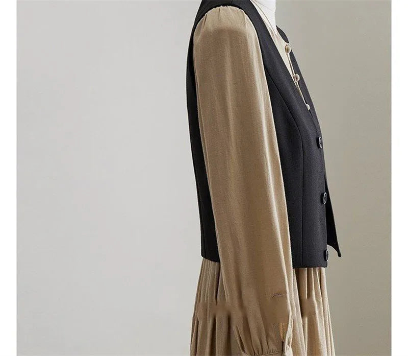 Women Fashion Leisure V-neck Lined Waistcoat Korean Female Short Suit Sleeveless Spring Autumn Lady Solid Color Blazer Vest Tops