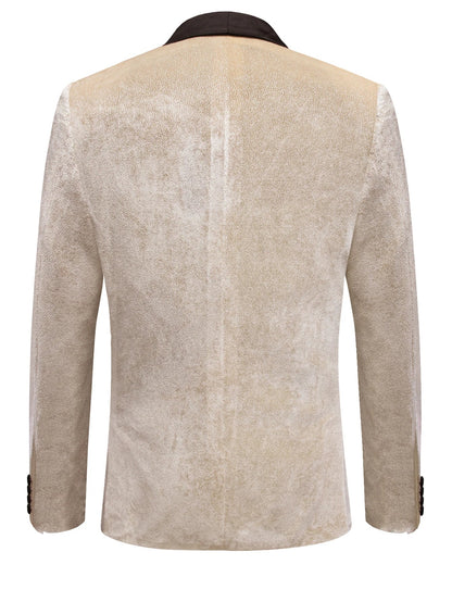 Glitter Textured Men Tuxedo Jacket, Champagne Solid Jacquard Satin Shawl Lapel Slim Blazer for Formal Occasions
