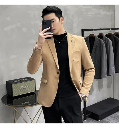 Men's Velvet Slim Fit Blazer Smart Casual Wedding Suit Jacket