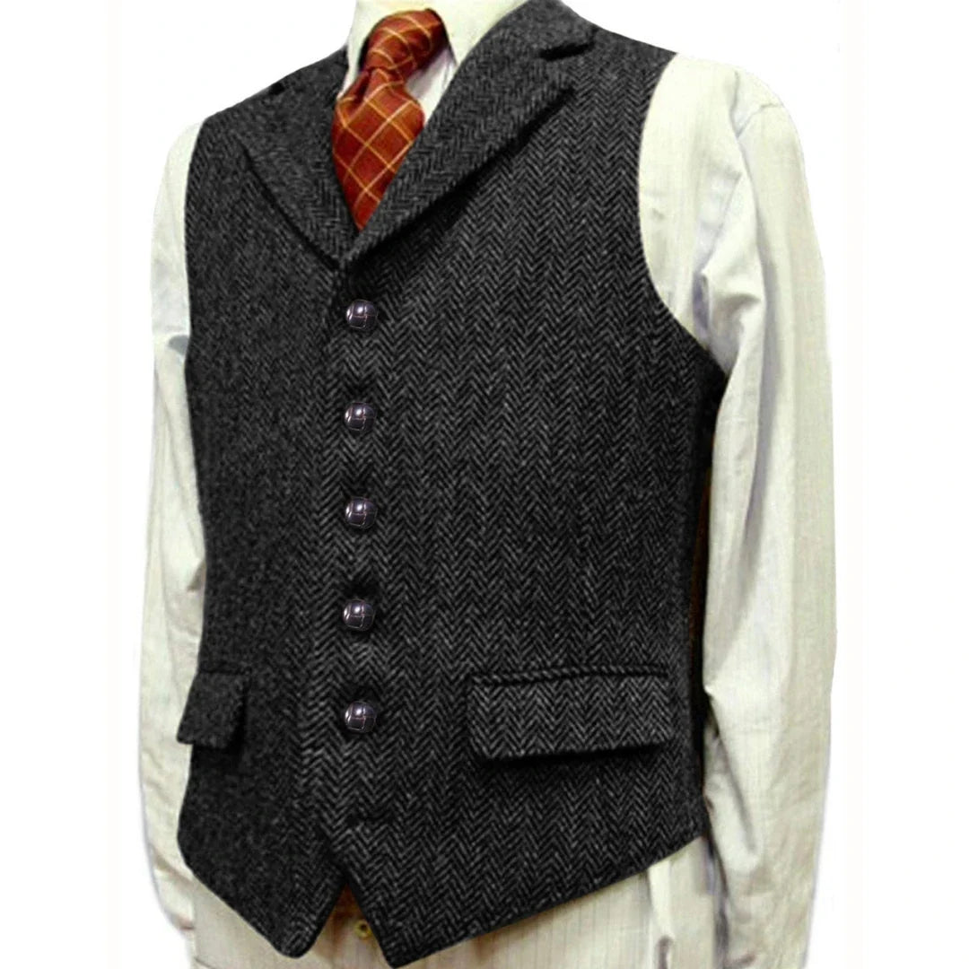 Men's Herringbone Vest – Single Breasted Waistcoat for Men | Wedding, Business & Smart Casual