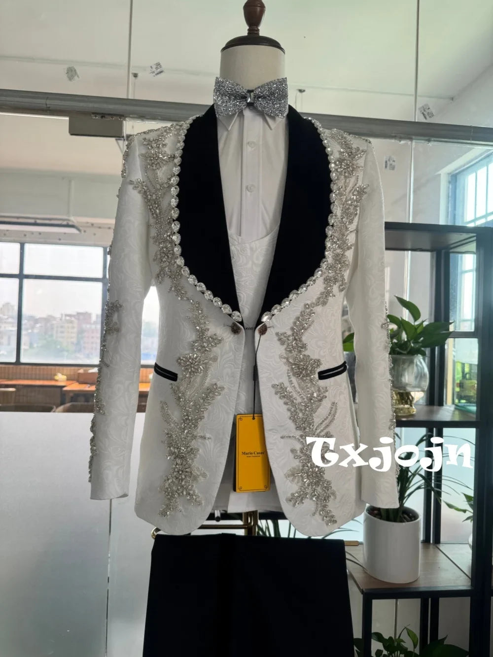 Opulent Crystal Men's Suits 3 Pieces For Banquet Party Elegant Handsome Jacquard Suit Set For Man Wedding Groom Sets S-3XL