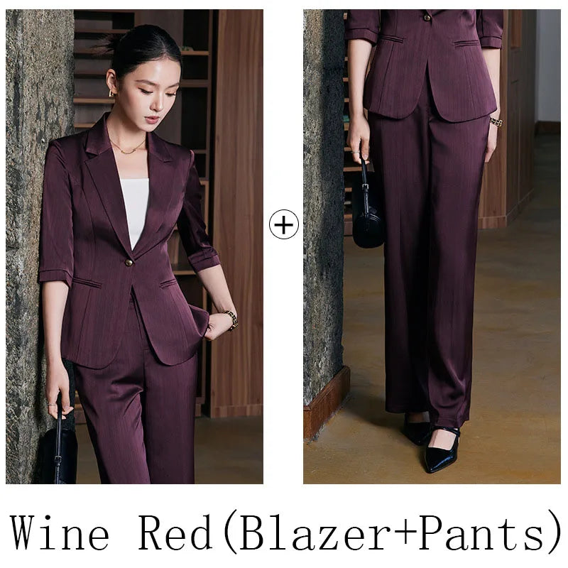 Elegant Women 2025 Spring Summer Professional Suit OL Business Interview Manager Commuting Work Wear Blazer And Pants Sets
