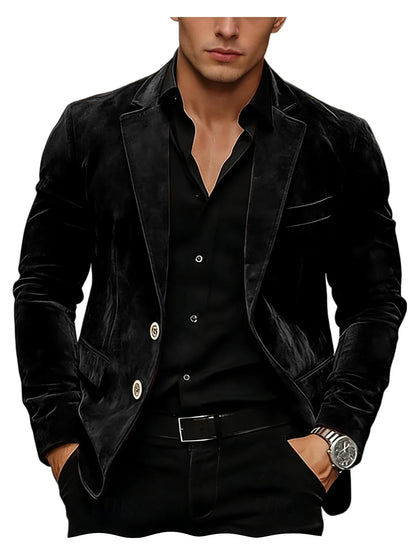 Men Suede Blazer Two Buttons Slim Fit Casual Formal Jacket Wedding Party Dinner Gentleman Sport Coat