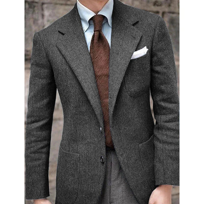 Men's Herringbone Suit Jacket Single-Breasted Slim Fit Casual Fashion Comfortable Elegant Blazer for Party Business Formal Wear