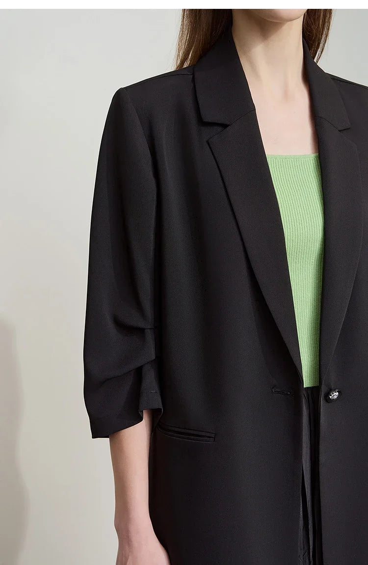 Minimalist Women's Blazer Mujer 2025 Autumn New Solid Loose Seven-quarter Sleeve Lapel Button Commuter Suit Jacket 12512019