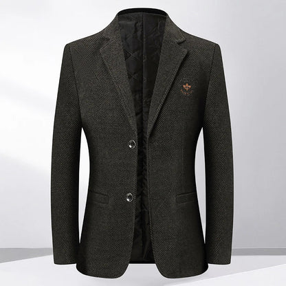 Men's Fleece Blazer Smart Casual Single Breasted Suit Jacket for Middle-Aged Men Autumn Winter