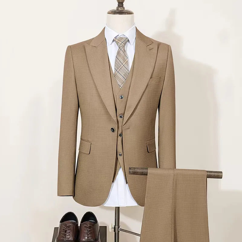 Men's 2 Piece Double Breasted Suit Set Slim Fit Peaked Lapel Formal Blazer Pants Luxury Business Wedding Groom Tuxedo For Men