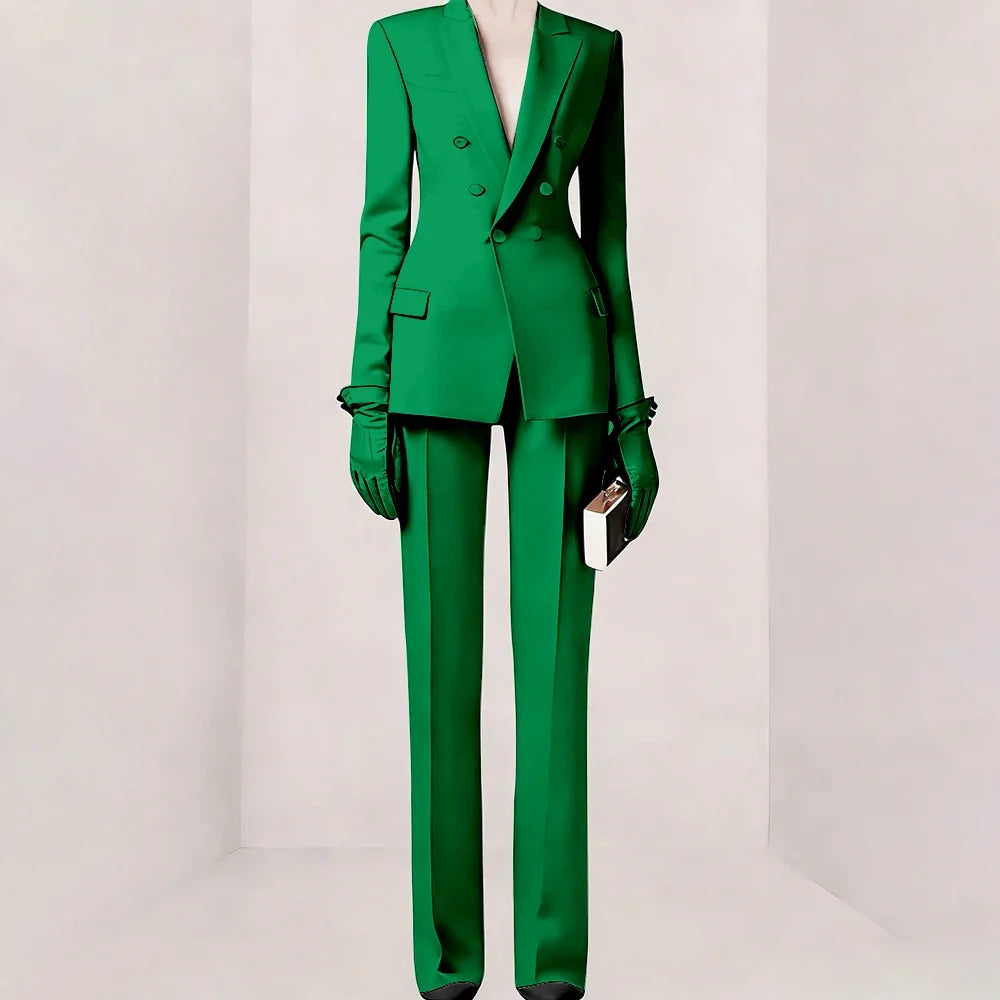 Purple Women Suit Double-breasted Peaked Lapel Two Pieces(Jacket+Pants) Modern Fashion Slim Business Office Lady Set Custom